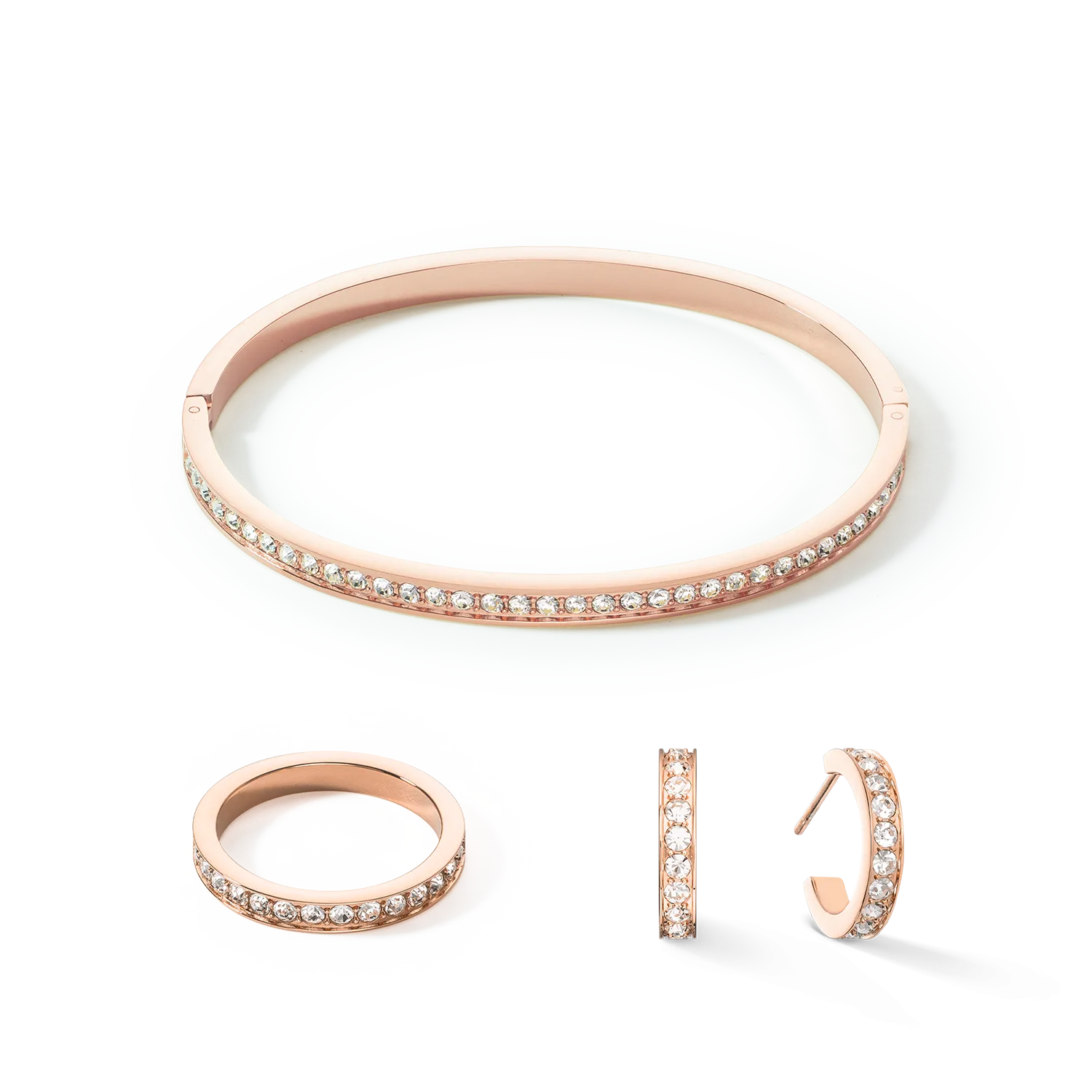 Ring stainless steel & crystals slim rose gold crystal