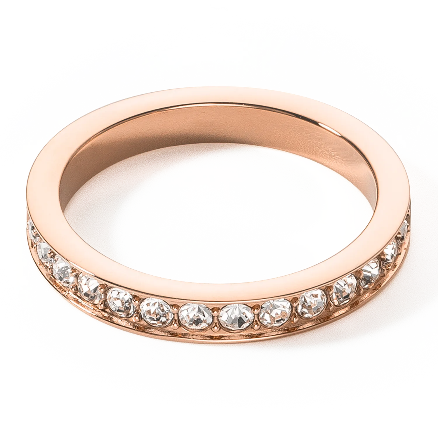Ring stainless steel & crystals slim rose gold crystal