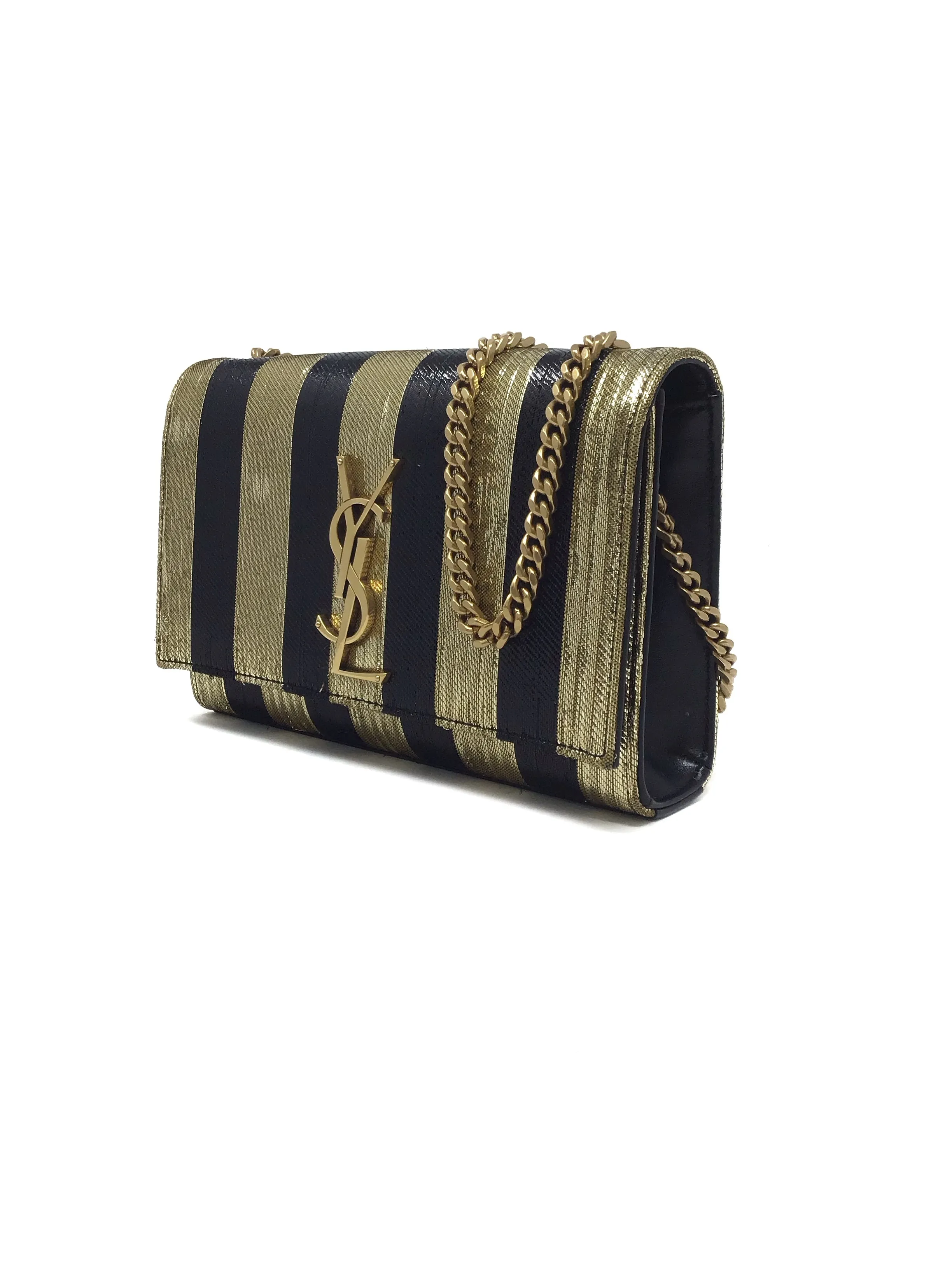 Saint Laurent 'Kate' Logo Metallic Striped SM Crossbody Bag