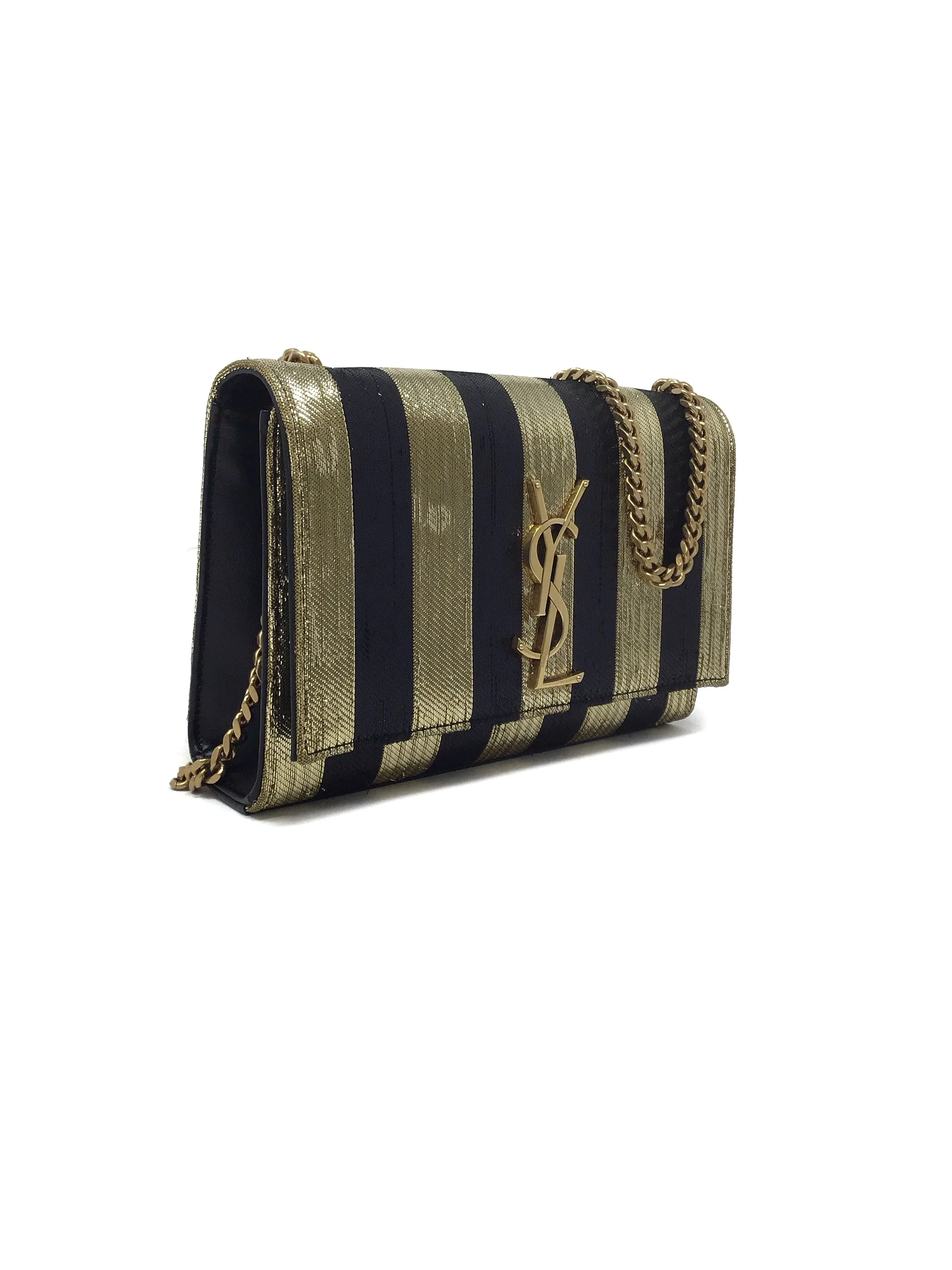Saint Laurent 'Kate' Logo Metallic Striped SM Crossbody Bag