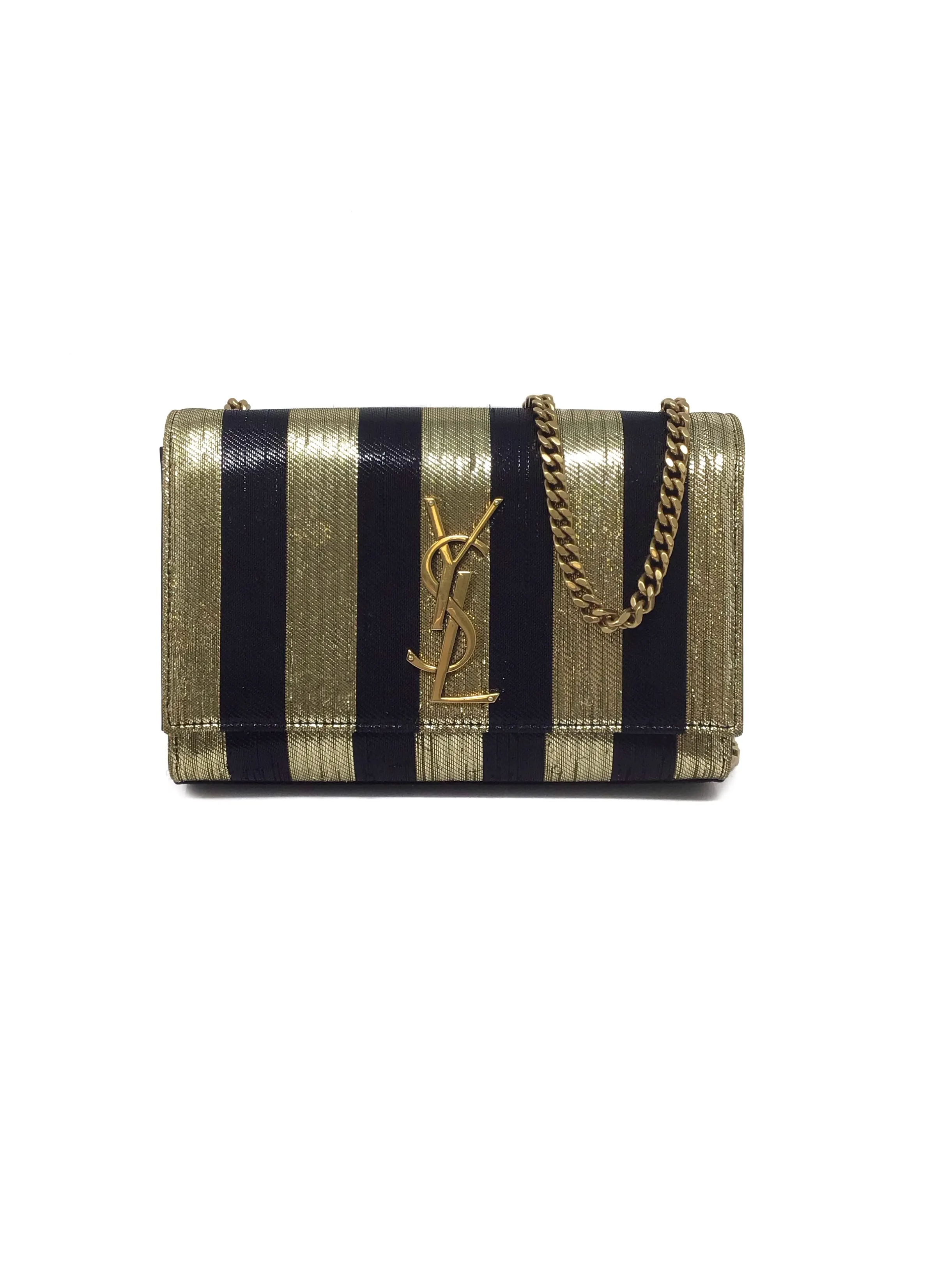 Saint Laurent 'Kate' Logo Metallic Striped SM Crossbody Bag