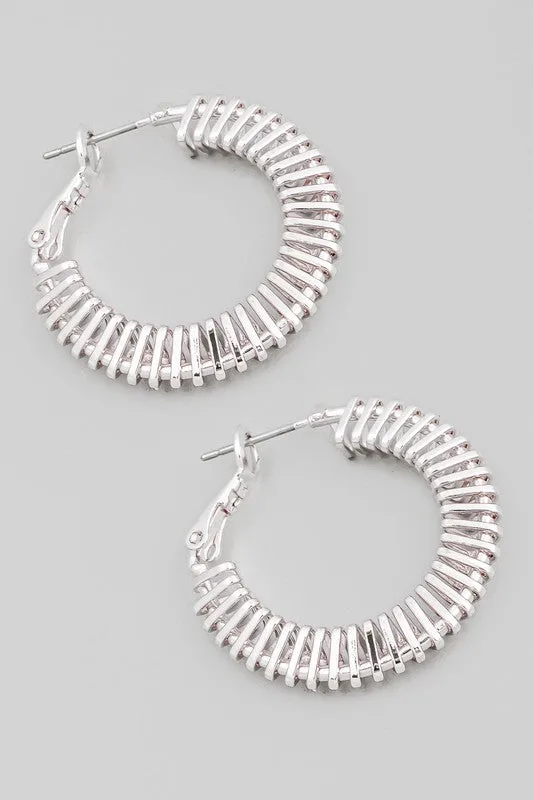 Textured 3 Layered Metallic Hoop Earrings in Gold or Silver
