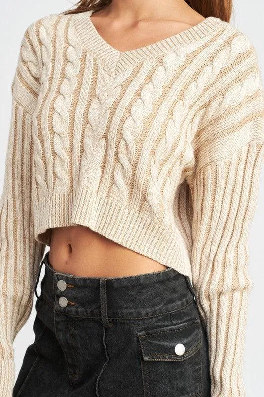 Textured Harmony | Contrasted Cable Knit Sweater Top