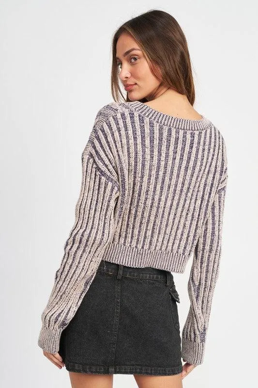 Textured Harmony | Contrasted Cable Knit Sweater Top
