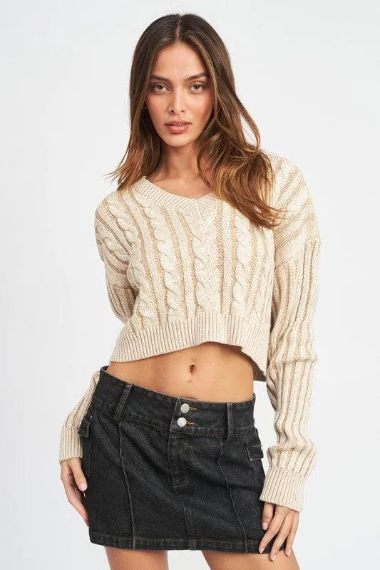 Textured Harmony | Contrasted Cable Knit Sweater Top