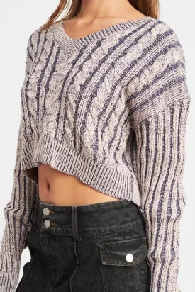 Textured Harmony | Contrasted Cable Knit Sweater Top