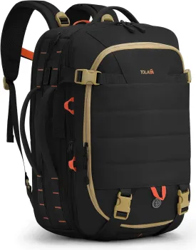 Tolaccea Carry on Travel Backpack, TSA Friendly Flight Approved Laptop Backpack Duffle Bag for Men Women with Dual Laptop Storage for 17.3", USB Charging Port, Business Rucksack 40L-50L Expandable