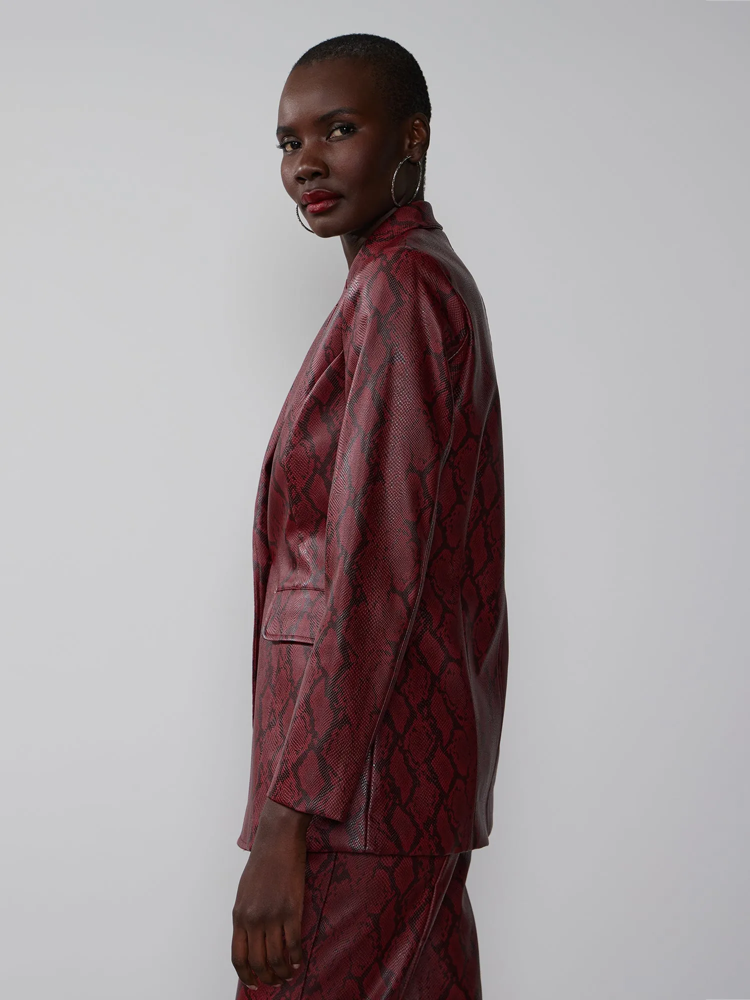 Tonal Snake PU Print Blazer