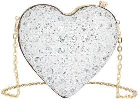 U Scinan Women's Heart Shaped Clutch Purse - Shiny Metallic Crossbody Shoulder Bag for Women with Chain Strap, Fashion Evening Party Handbag (Silver)