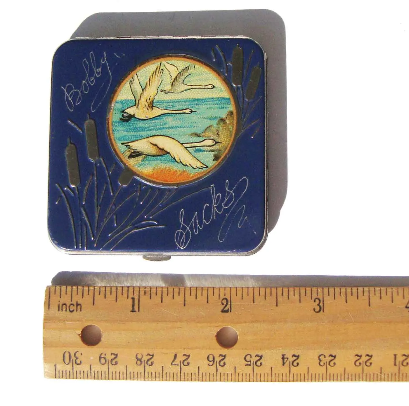 Vintage 30s Vashé Compact Makeup Powder & Rouge Case with Swans