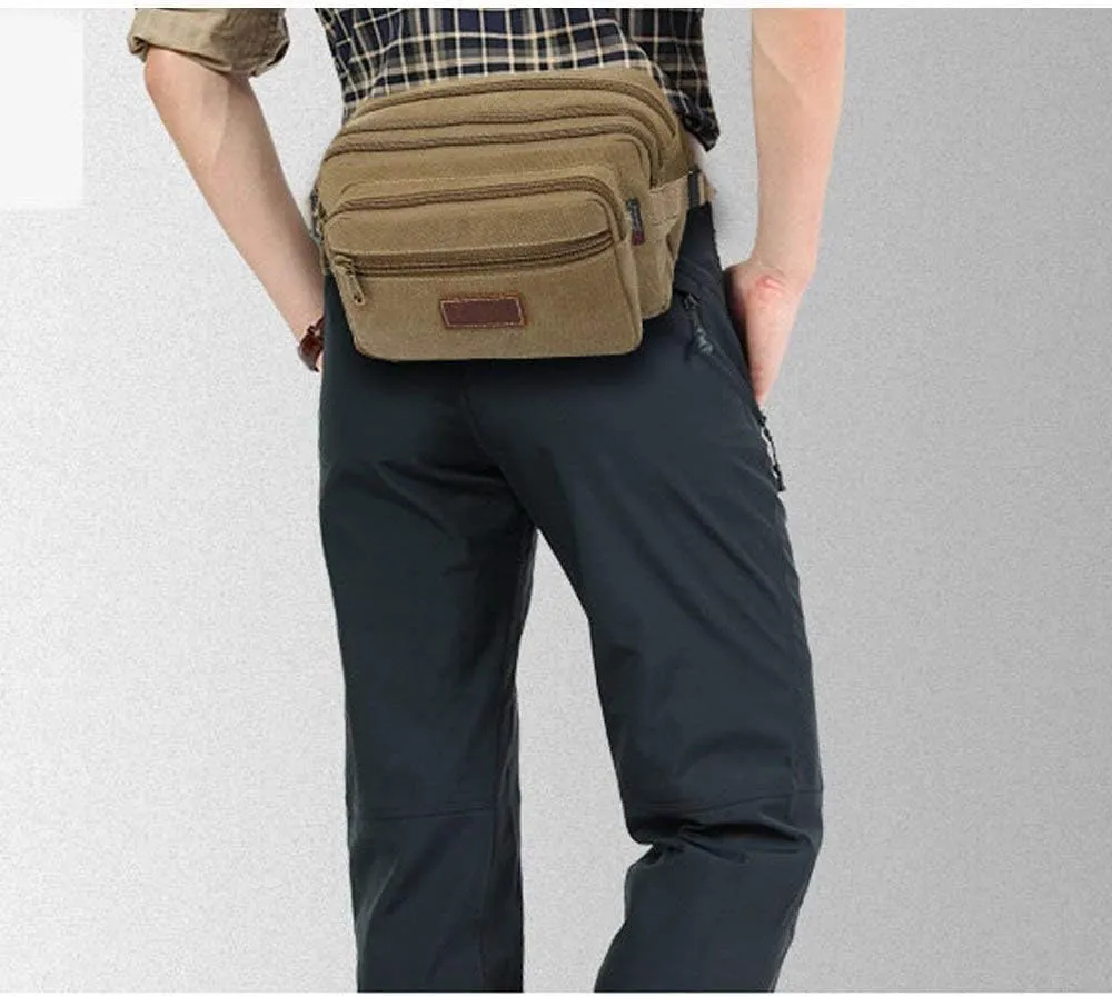 Waist Bag, Large Bum Bag Fanny Pack with 6 Zip Pockets, High Capacity Large Waist Bag Ideal for Hiking Cycling Travel Holidays Festivals Outdoor Sport (Black)