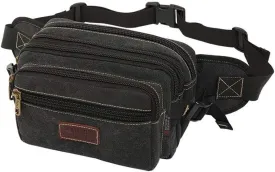 Waist Bag, Large Bum Bag Fanny Pack with 6 Zip Pockets, High Capacity Large Waist Bag Ideal for Hiking Cycling Travel Holidays Festivals Outdoor Sport (Black)