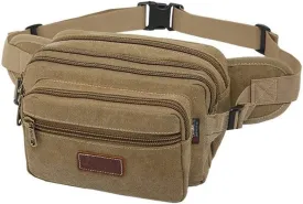 Waist Bag, Large Bum Bag Fanny Pack with 6 Zip Pockets, High Capacity Large Waist Bag Ideal for Hiking Cycling Travel Holidays Festivals Outdoor Sport (Khaki)