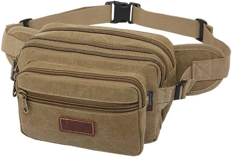 Waist Bag, Large Bum Bag Fanny Pack with 6 Zip Pockets, High Capacity Large Waist Bag Ideal for Hiking Cycling Travel Holidays Festivals Outdoor Sport (Khaki)