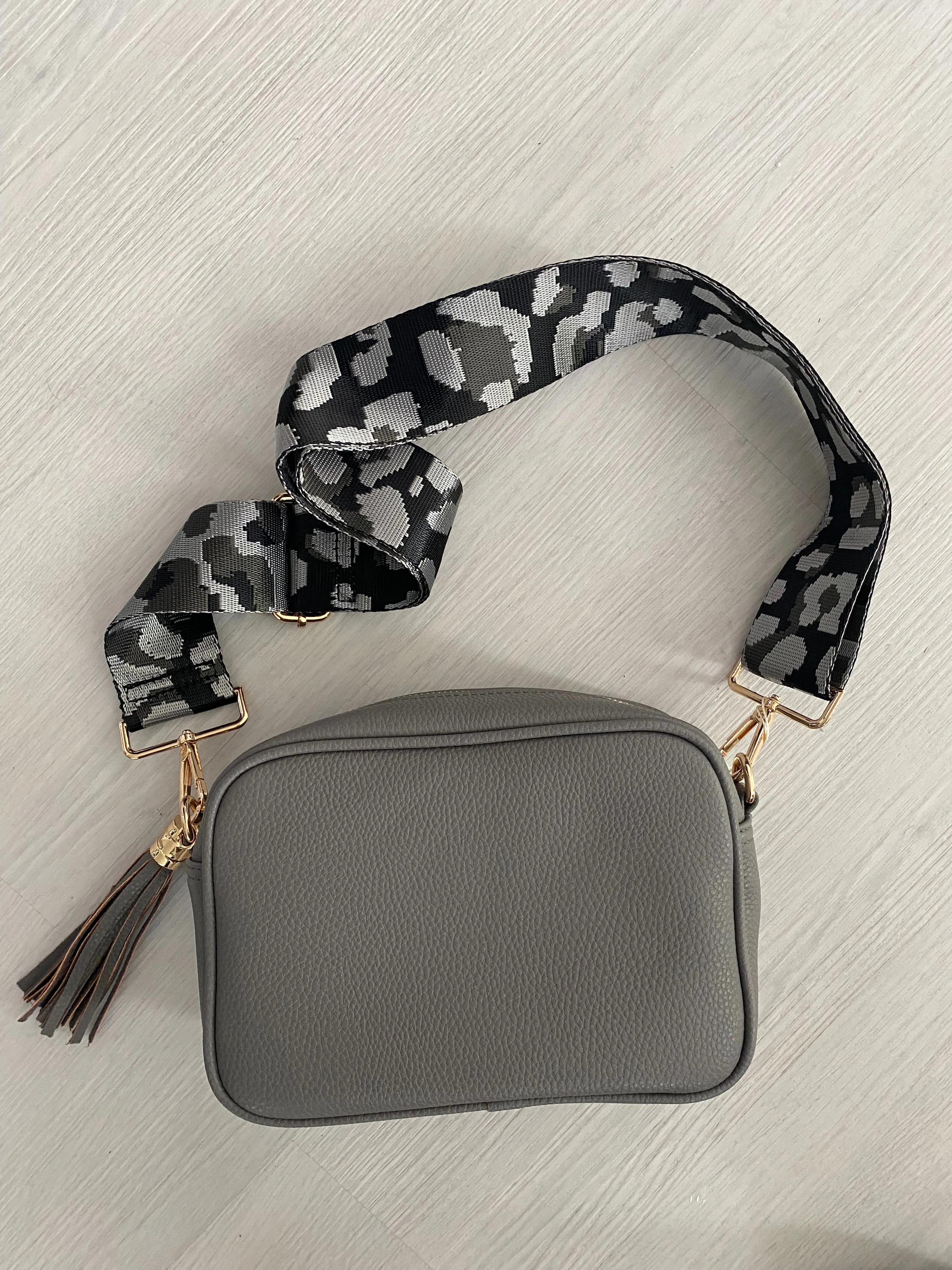 Woven Bag Strap - Grey & Black Leopard