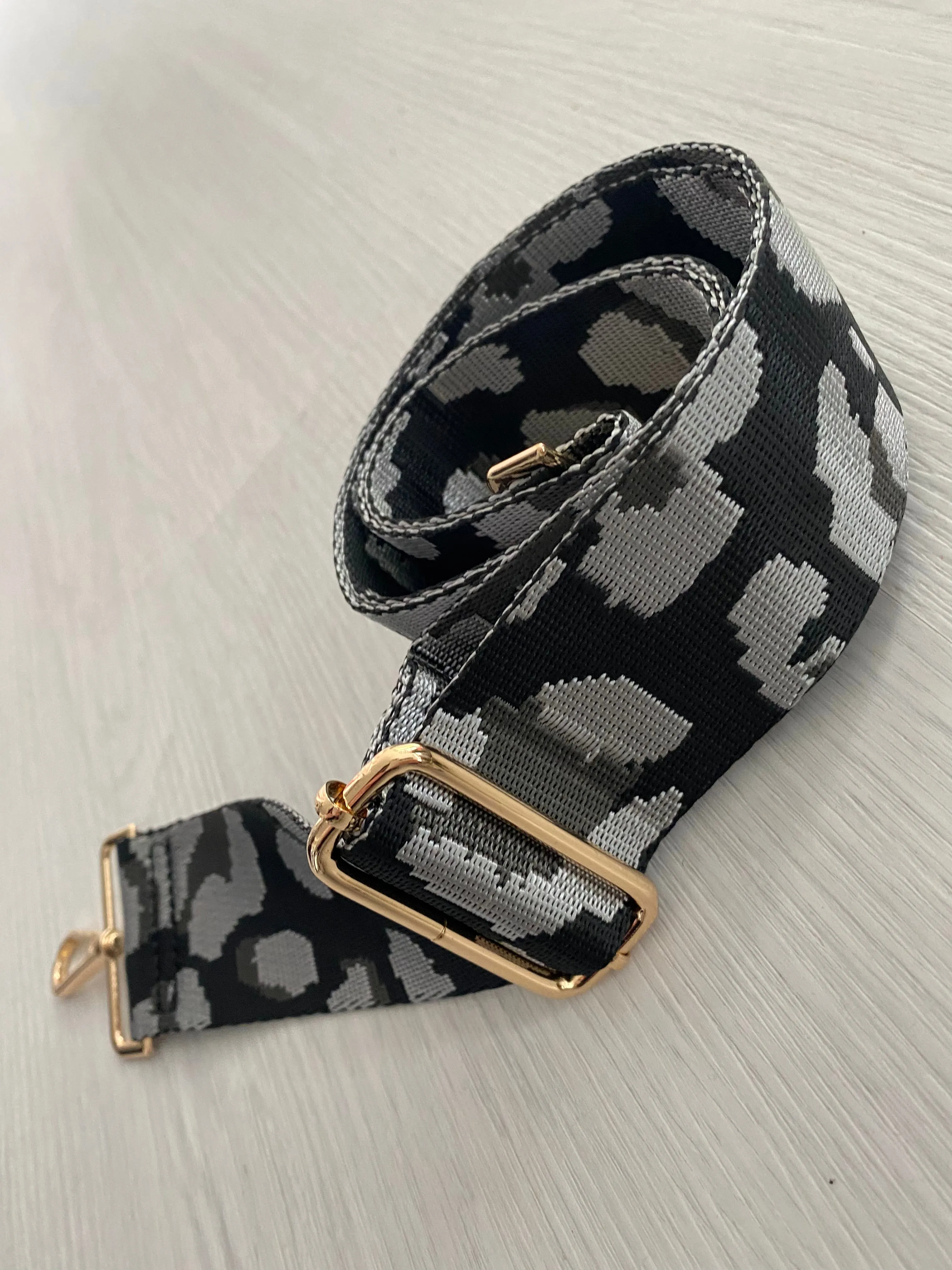 Woven Bag Strap - Grey & Black Leopard