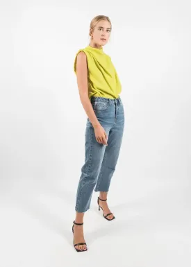 Yellow Pleated Blouse top with Ruffle Effect by Linu