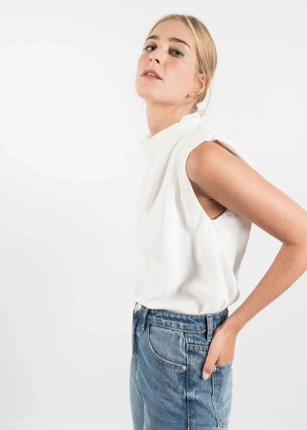 Yellow Pleated Blouse top with Ruffle Effect by Linu